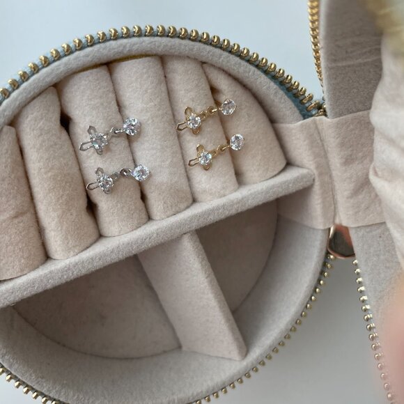 NWT Penelope Cross Earrings // 10kt Italian Solid Gold + CZ (WHITE Gold) - Picture 3 of 11